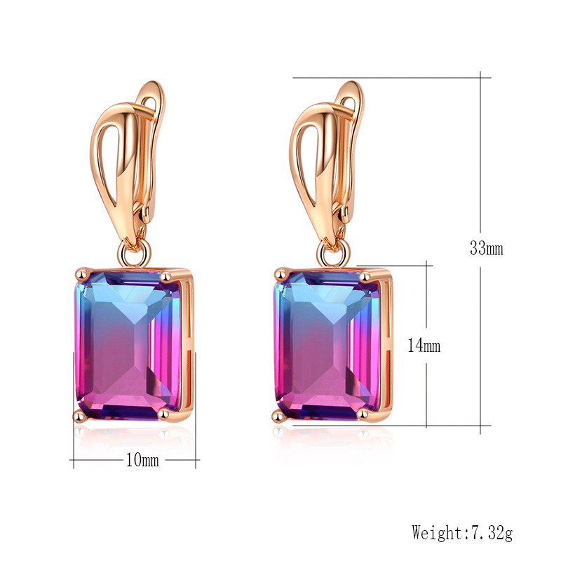 Rectangular zircon earring, Christmas tourmaline color element plated KC gold large earrings, AliExpress profit style for Europe and America Item Picture