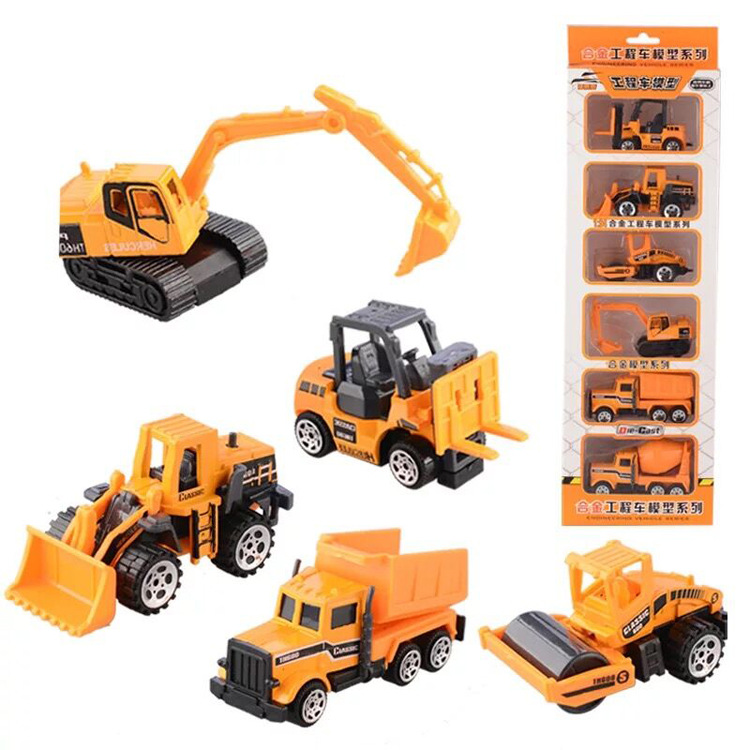 Children's alloy car models 6 pieces each, 5 simulation engineering vehicles, toys, excavators, fire engines, baby Huili cars wholesale Item Picture
