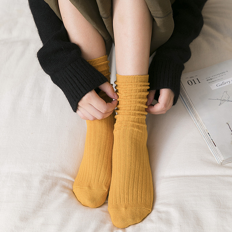 Sock street stall, one-piece delivery for spring and autumn socks, women's pile socks, women's solid color versatile mid-calf cotton socks, Zhuji Korean style college-style women's socks wholesale, one-piece delivery Specification image