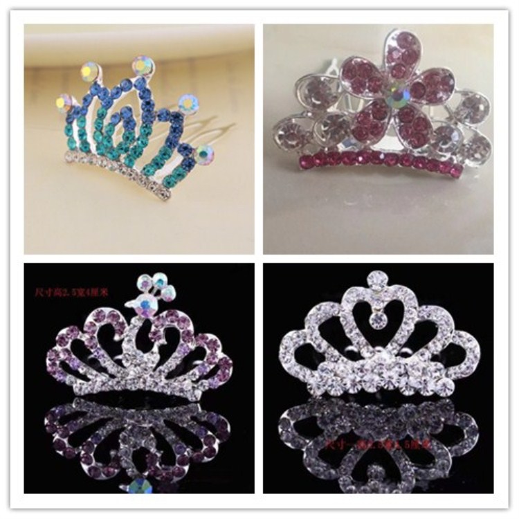 Wholesale of Korean children's crown hair accessories, girls' water diamond hair combs, girls' lotus flower-style performance headwear and performance accessories