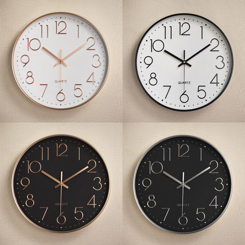 塑料静音挂钟 墙钟石英钟表立体数字刻度挂钟 钟表批发30CM clock