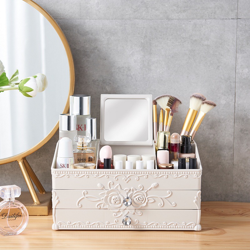 Cosmetics storage box, girlish desktop organization, drawer-style European carved skin care products, lipstick, and miscellaneous storage rack full figure