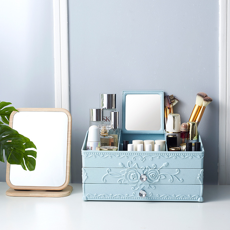 Cosmetics storage box, girlish desktop organization, drawer-style European carved skin care products, lipstick, and miscellaneous storage rack Specification drawing