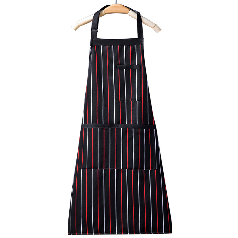 【 Chi Jia 】 Cotton and linen striped halter-neck apron, a full-body waisted work apron for home kitchen and restaurant cooking Item Picture