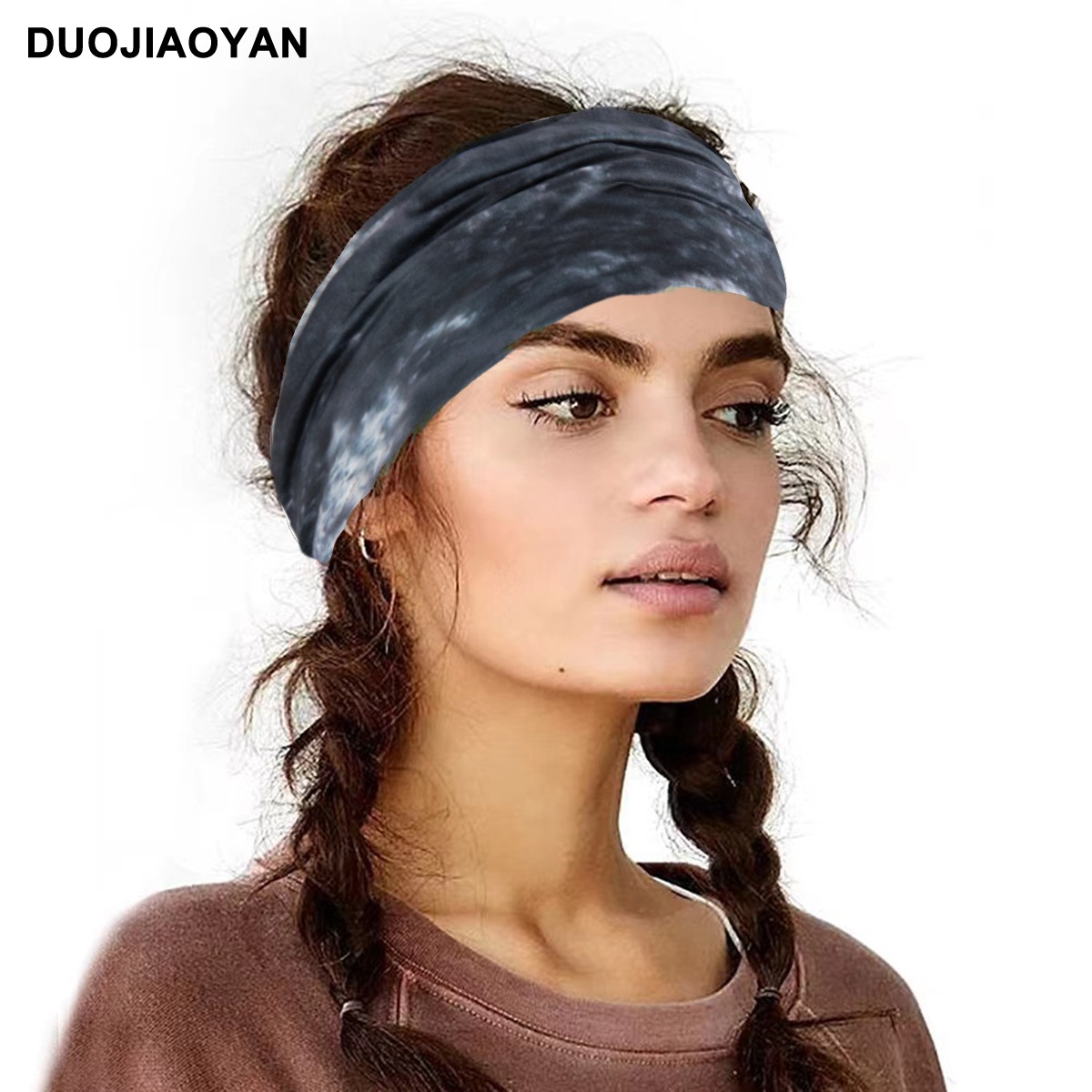 Wholesale of new tie-dyed and printed hair bands from Europe and America, fringed and knotted sports hair bands, elastic hair ties, women's hair accessories and headscarves Application Scenario