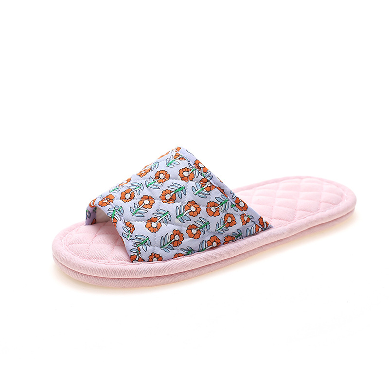 ll nuevo ins versión coreana fresco floral tela algodón lino chica zapatillas silencioso antideslizante suave tela base piso de hogar Item Picture