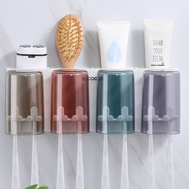 High profile horizontal wall mounted toothbrush cup holder Toothbrush storage holder Punch free mouthwash cup Brushing cup toilet tooth cup holder details Picture