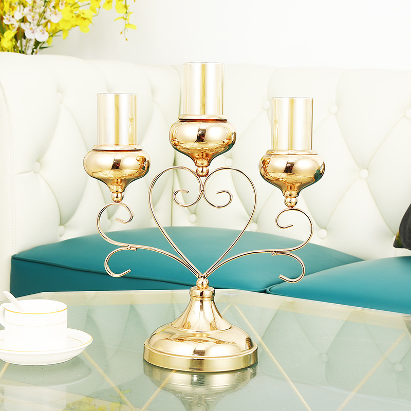 Cross-Border Nordic Metal Glass Candlestick Wedding Hotel Table Living Room Creative Romantic Home Candlelight Dinner Decoration