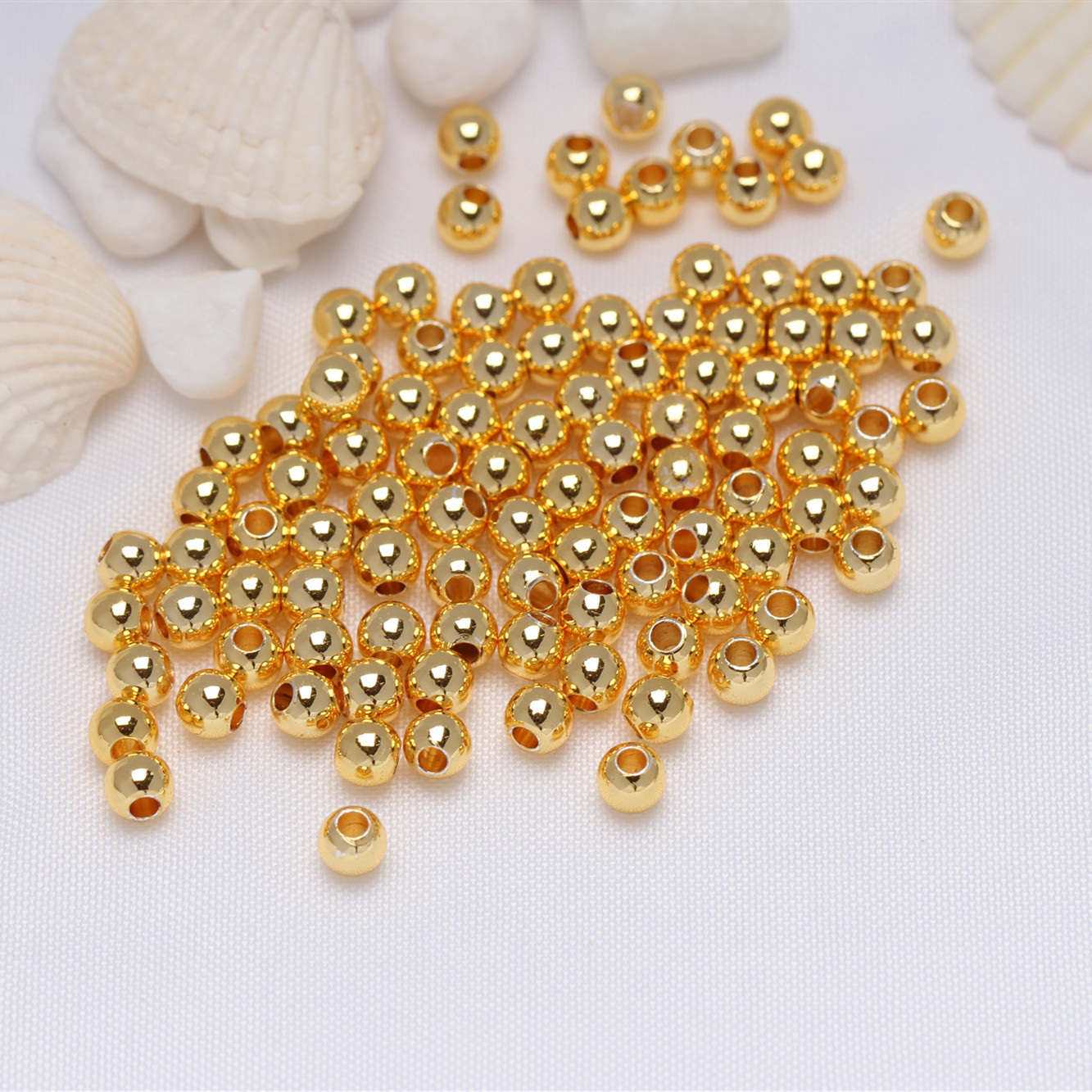 14K Gold Package Color Beads Transfer Bead Small Gold Pearl Surface Solid Diy Jewelry Hand-Beaded Accessories Loose Beads details Picture