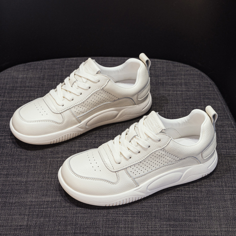 Top layer cowhide hollowed-out white sneakers for women with soft soles, new Spring and Autumn 2025 style, versatile sports and casual women's shoes, thin board shoes Application Scenario
