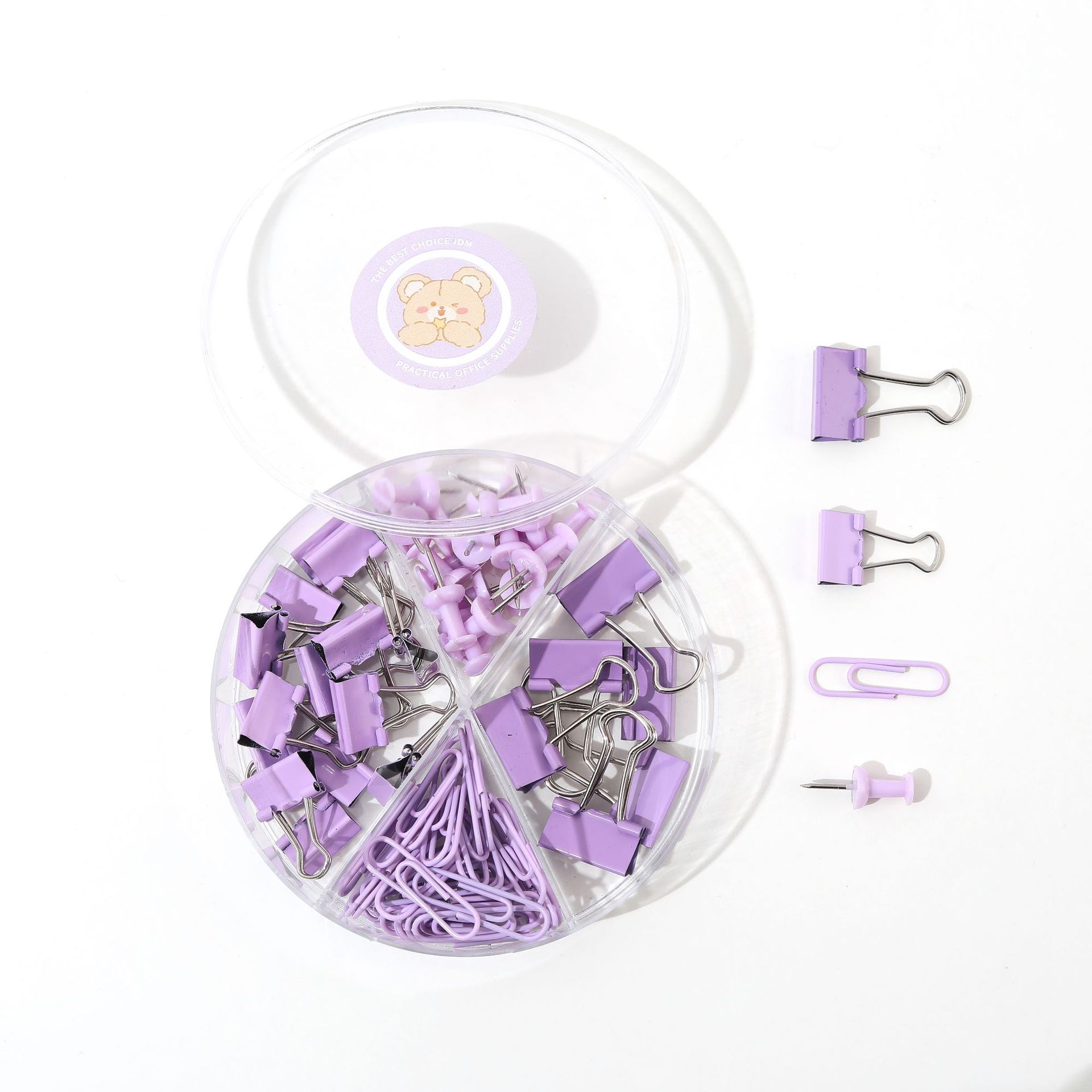 Macaron-colored long tail clip, multi-functional combination, dovetail clip, paperclip, pin, four-compartment stationery set Item Picture