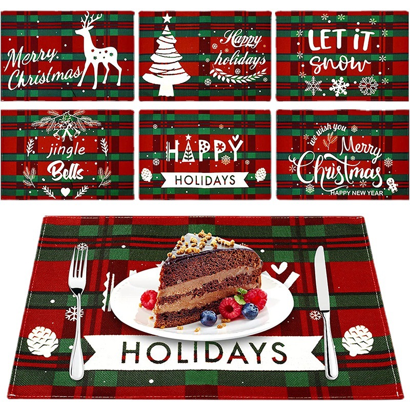 Cross-Border Christmas Placemat Coasters Cotton Linen Tablecloth Linen Heat Mat Kitchen Table Mat Western Food Napkins Amazon Item Picture