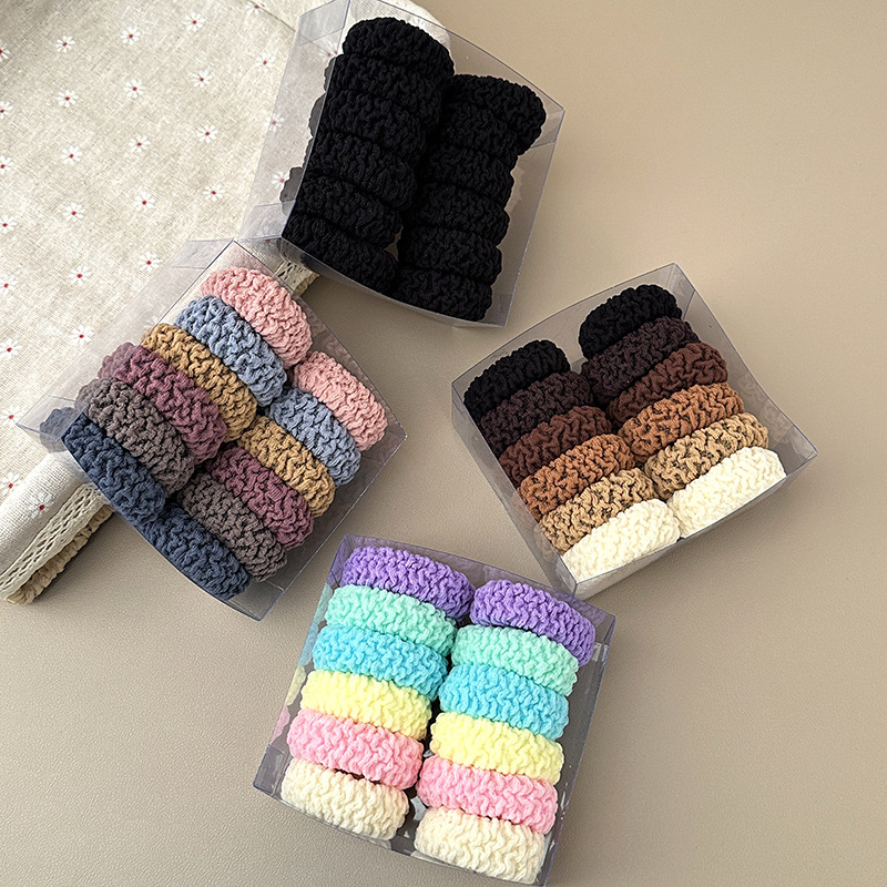 Boxed thickened and widened high-elasticity towel band, seamless fish-scale pattern hair tie, rubber band, leather cover, hair band pic 53