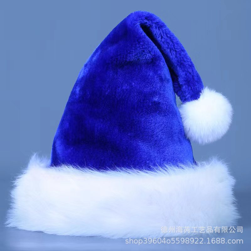 2023 Factory Christmas Decorations Red Blue Green Black Adult Children Extra Thick Plush Santa Hat Application Scenario