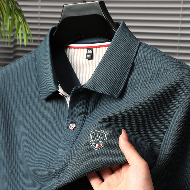 2024 Summer Fashion Men's lapel pullover short-sleeved shirt, light business men's POLO shirt, pure cotton details Picture