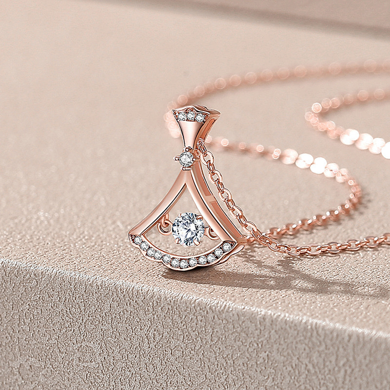 抖音直播扇形小裙子跳动的心钻石时尚简约网红吊坠锁骨链一件代发