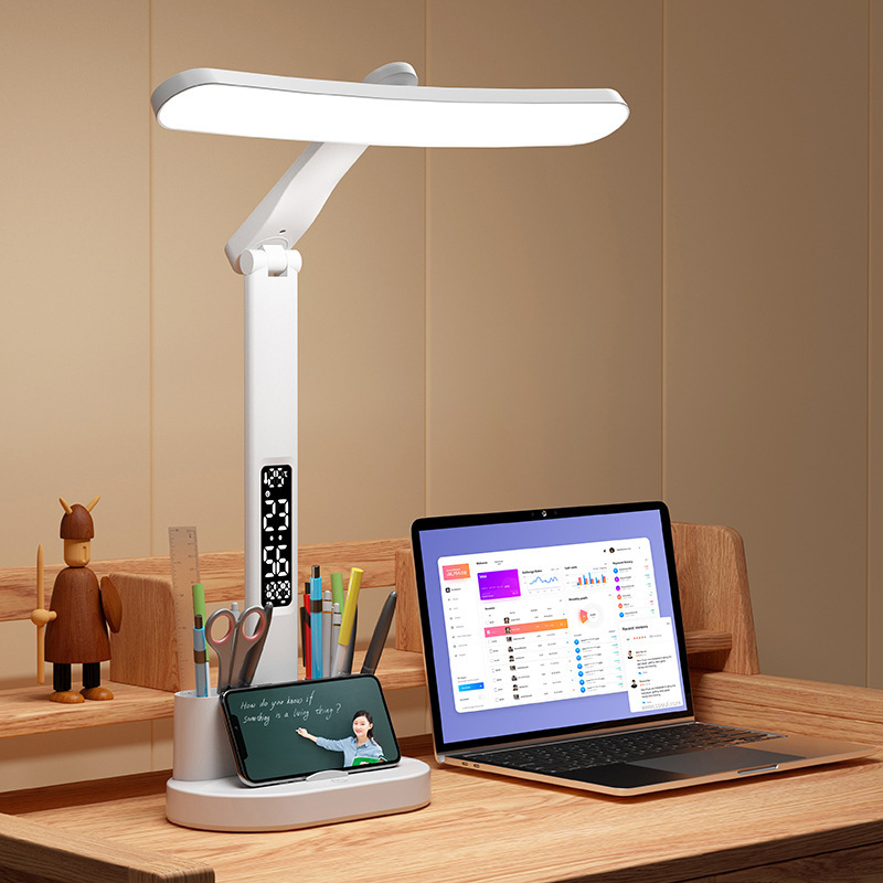 Eye-protecting desk lamp, student book lamp, folding bedside lamp, reading charging clock, temperature desk lamp, pen holder lamp, gift
