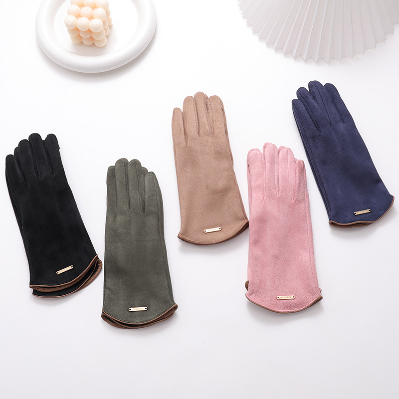 Suede gloves for outdoor driving Korean version simple sport riding thickened touch screen saver warm shopping gloves thumbnail