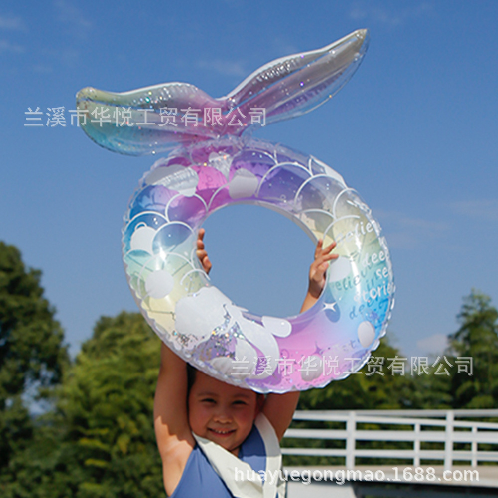 Off-The-Stock Children's Glitter Mermaid Swimming Ring Adult Photo Clear Inflatable Swimming Ring Pvc Gradient Color Underarm Ring details Picture