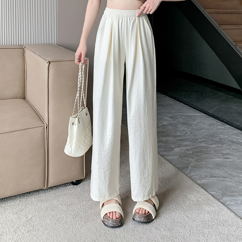 褶皱肌理高腰垂感休闲裤女2024春夏新款薄款松紧腰宽松直筒阔腿裤