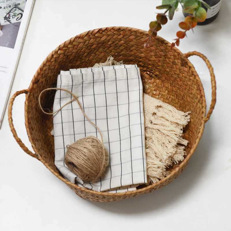 Japanese Grass Woven Fruit Basket Desktop Rattan Woven Storage Basket Fruit Tray Bamboo Woven Home Egg Basket Kitchen Woven Basket Specification drawing