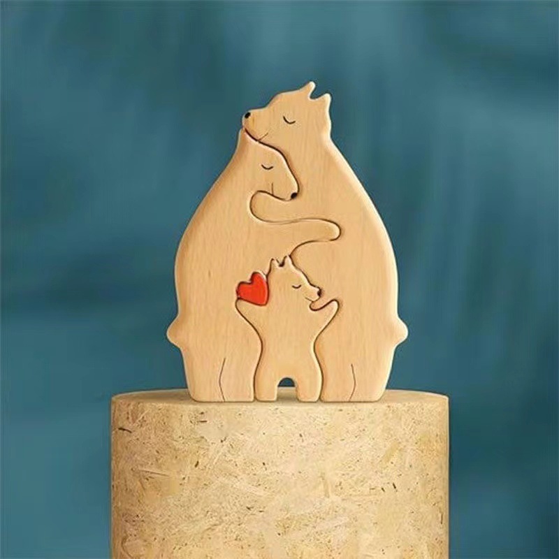 Amazon Wooden Mother And Son Bear Set Puzzle For Bedroom, Living Room, Table, Bear Hug, Family, Solid Wood Handicraft Specification drawing