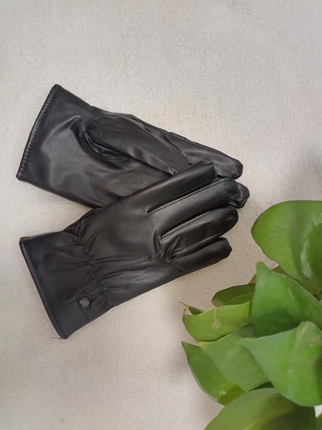 Cross-Border Touch Screen Pu Leather Adult Gloves Wholesale Men's And Women's Winter Warm Gloves Thickened With Velvet Damp Black New Riding Gloves Sunscreen details Picture