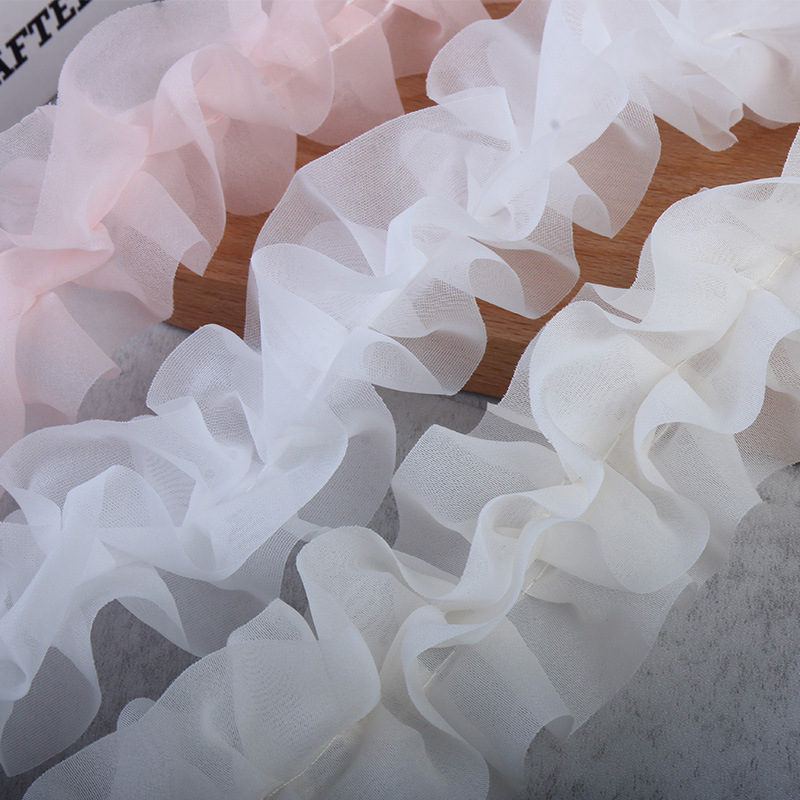 In stock: 5cm double-layer three-dimensional pleated clothing, toys, home textiles, skirt accessories, black fungus lace, discounted trim Specification image