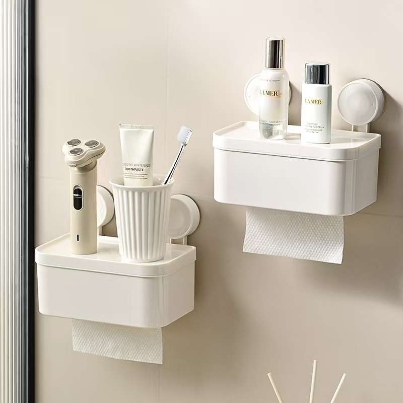 Seamless mini storage box, no need for drilling installation, kitchen wall-mounted tissue box, household plastic storage box, shelf details Picture