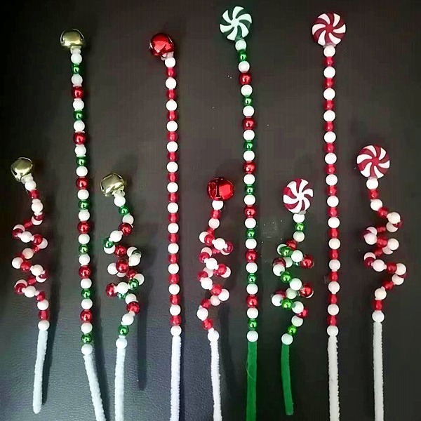 Christmas candy bar plugin INS Decorative creative two-color windmill twisted lollipop bell beaded candy bead string