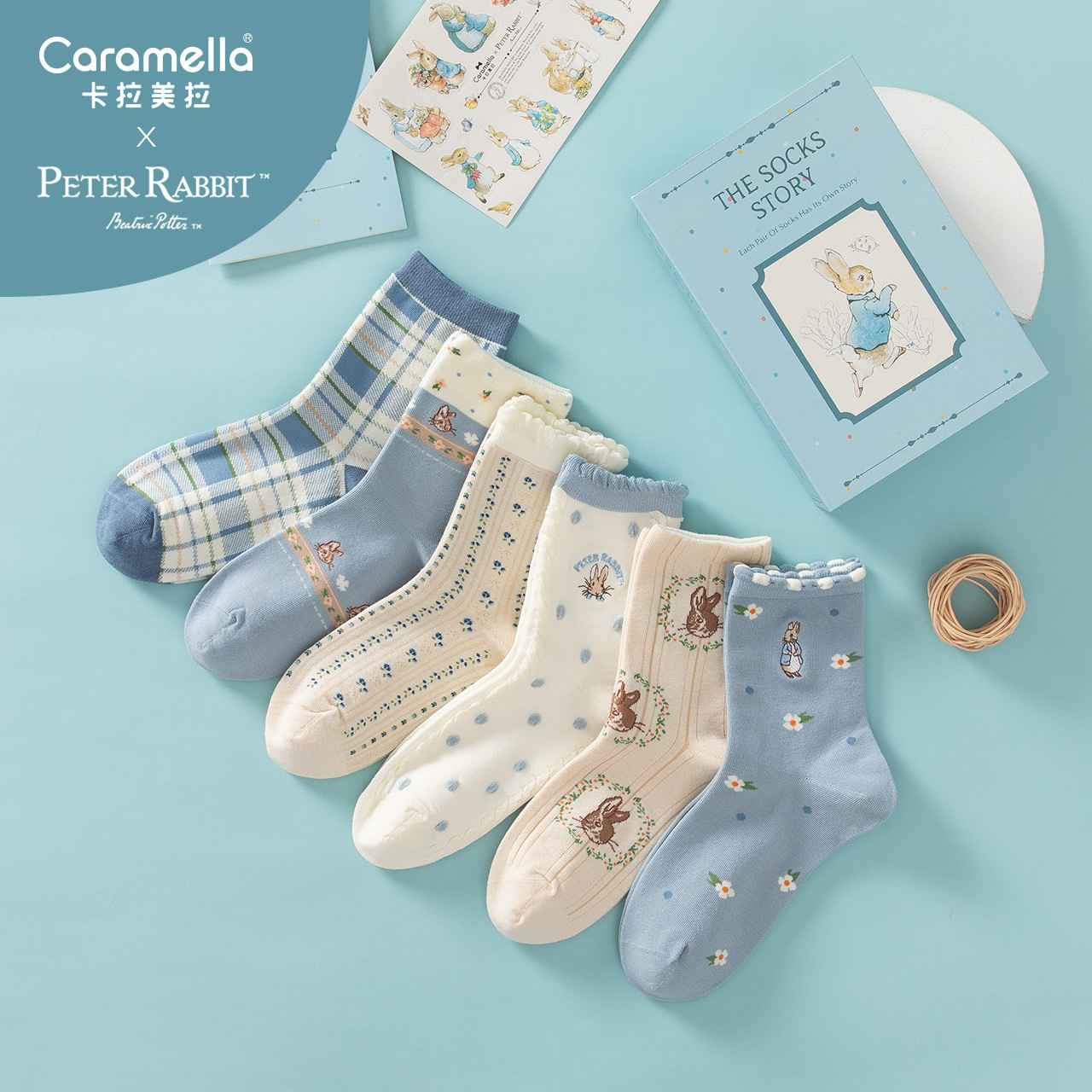 caramella& Bede Rabbit co-branded women's autumn and winter Edition cute Korean-style mid-calf cotton socks gift box wholesale details Picture