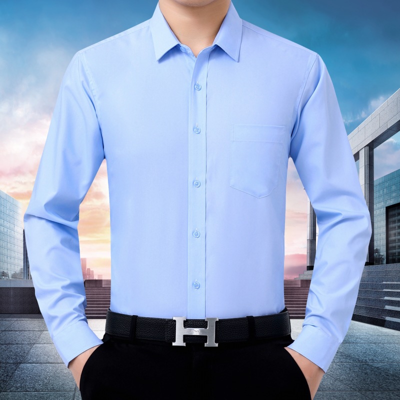 Spring combed cotton Tommy men's long-sleeved shirt with a high-end feel, business casual, middle-aged and young men's clothing, one-inch silkworm shirt Specification image