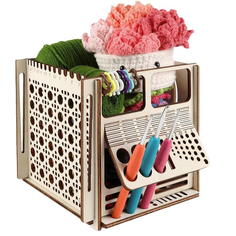 Amazon's One-Piece Wooden Yarn Bowl Multi-Functional Knitting Tool Storage Box Home Yarn Rack Item Picture