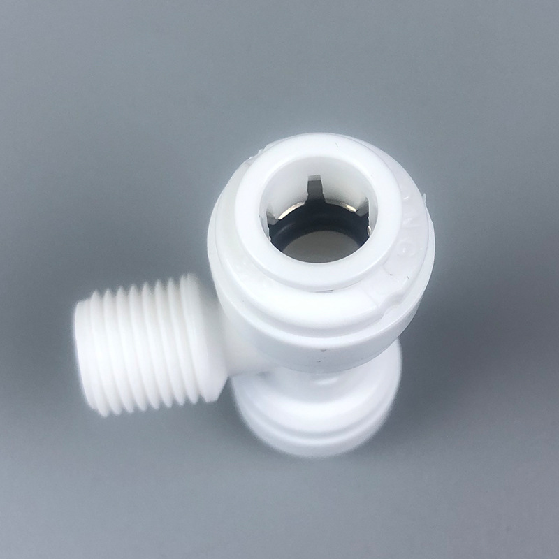 Three-way water purifier quick connector accessory: three-way pipe to two-way positive thread. 3 points quick connection to middle 2 points external thread Specification image
