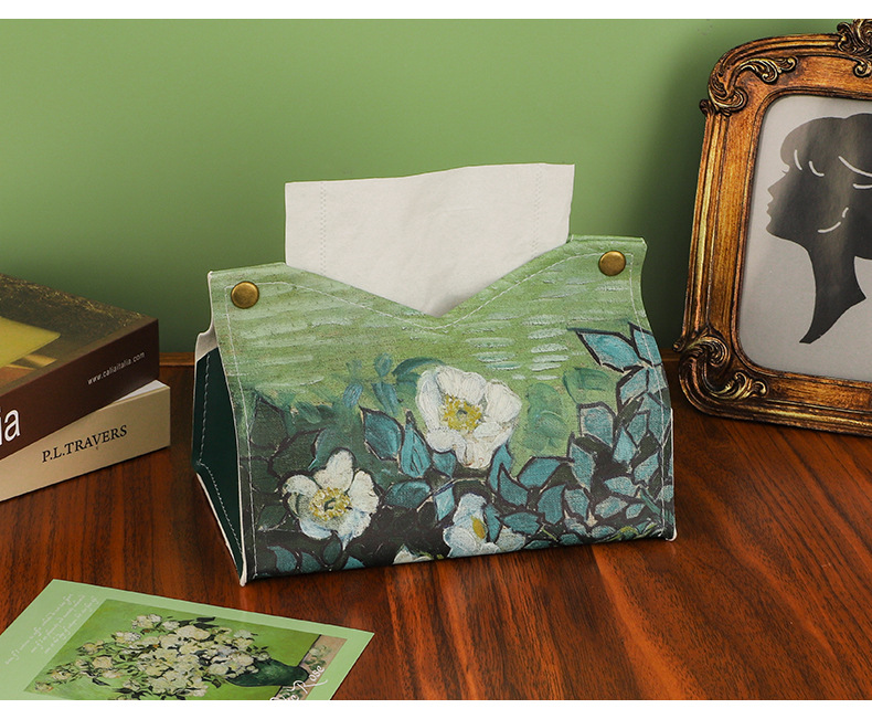 油画纸巾盒家用客厅车载抽纸盒轻奢风高档纸抽盒高级感皮创意餐巾