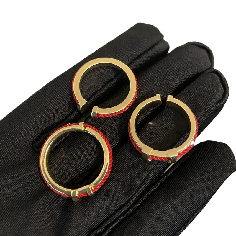 New Year Red Letter H Ring Red Rope Simple All-Matching White Ring Spice Girl Wind Opening Adjustable Index Finger Female Item Picture