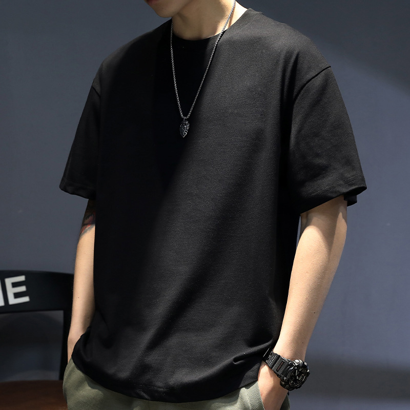 Pure cotton short-sleeved T-shirt for men, summer ice silk cotton heavy breathable trendy brand round-neck T-shirt in solid color, with a base layer for men Specification image