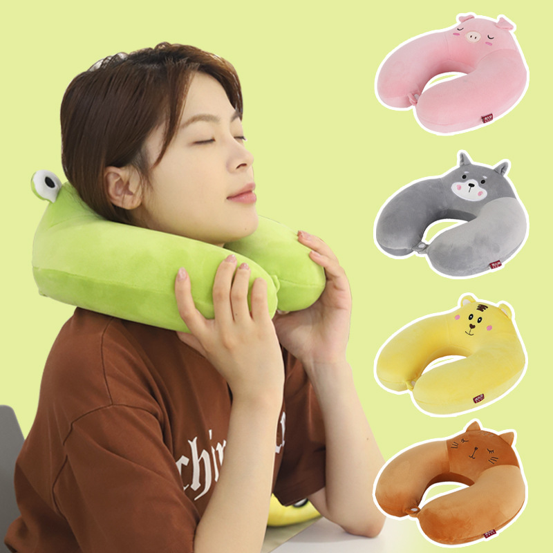 Cartoon animal raised memory foam U-shaped pillow, Kanglewu office travel neck pillow, airplane neck pillow wholesale