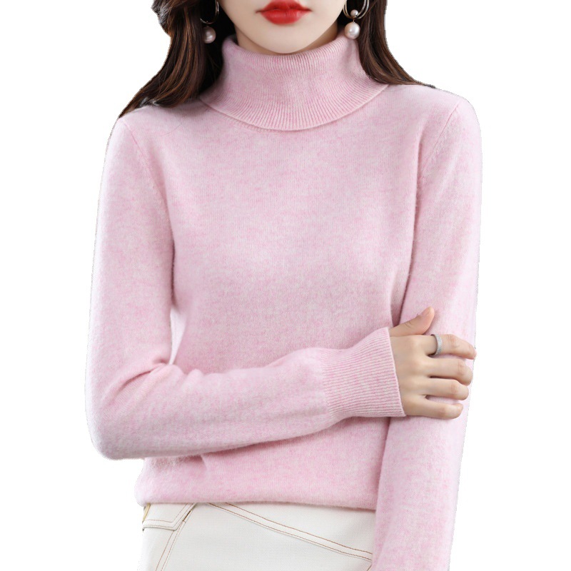 The 2022 autumn and winter new all-wool sweater for women, a fashionable and simple solid-color high-neck sweater, is a basic knitted base layer for women Item Picture