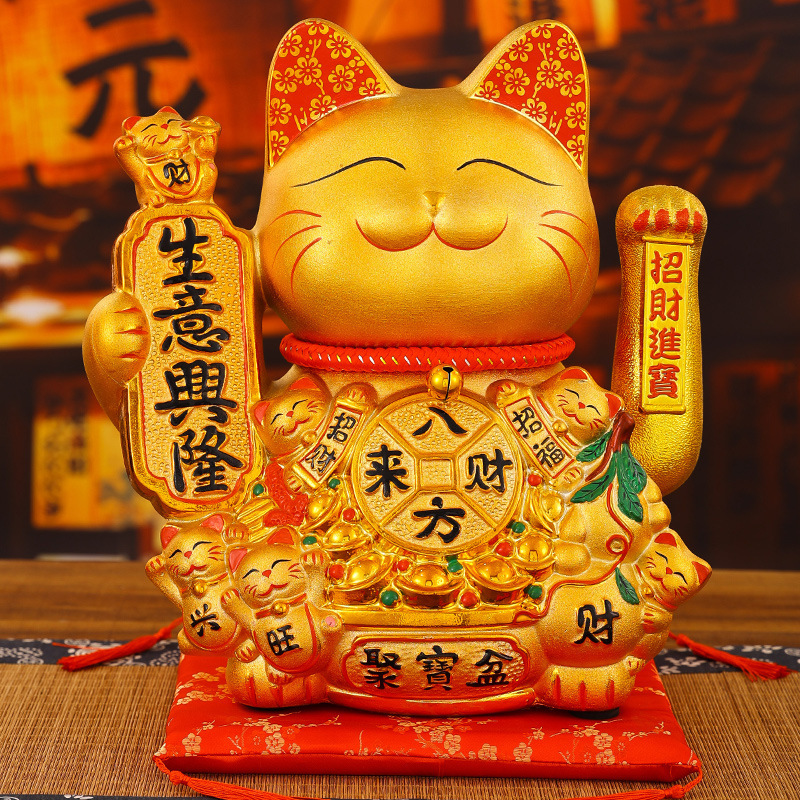 陶瓷招财猫电动摇手摆手摆件发财猫店铺开业礼品厂家直销可刻LOGO