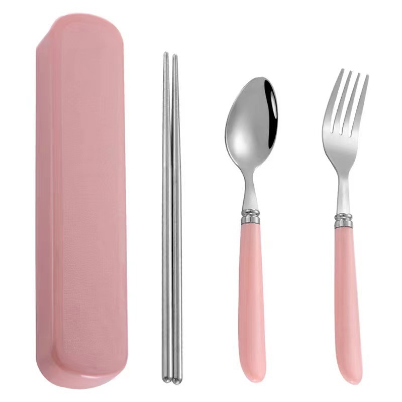 Portable Tableware Set Three-Piece Stainless Steel Spoon Chopsticks Fork Internet Celebrity Students Children Adult Tableware Gift Item Picture