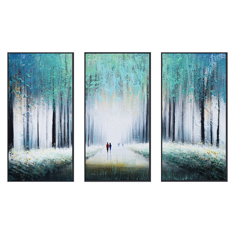 Pure hand-painted oil painting, minimalist living room three-piece combination decorative painting, abstract landscape street scene, knife painting, handcrafted painting of Dafen Village Specification image