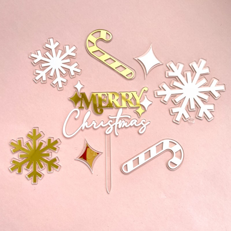 Cross Border Ins Wind Christmas Decoration Acrylic Snow Cane Cake Plugin Hohoho Christmas Party Supplies Item Picture
