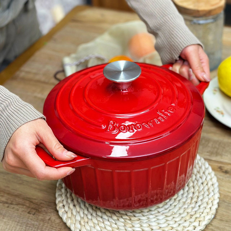 Gift Wholesale Cast Iron Enamel Pot Braunfield Two Ear Enamel Non-Stick Soup Pot Uncoated Micro Pressure Braised Enamel Pot details Picture