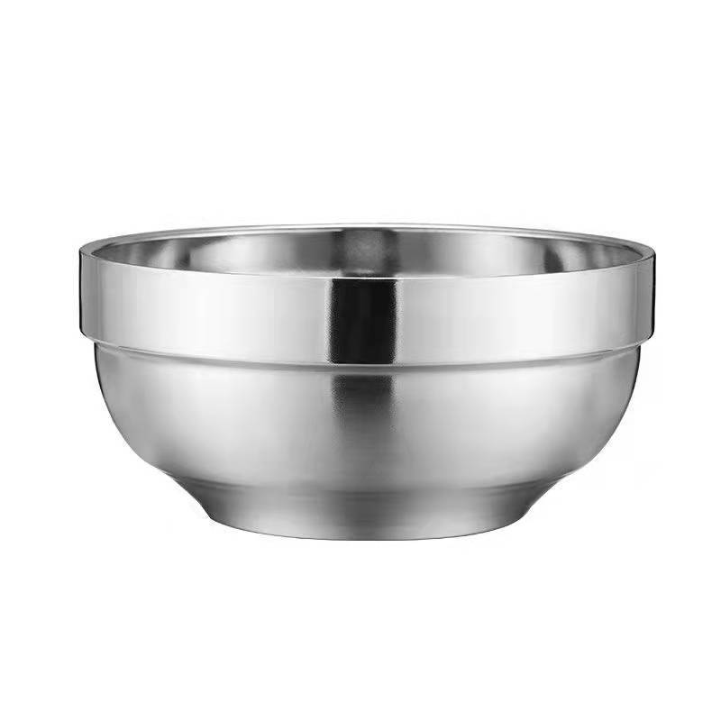 304 Stainless Steel Double-Layer Bowl Insulated Rice Bowl Children's Platinum Bowl Student Canteen Commercial Noodle Lily Bowl Item Picture