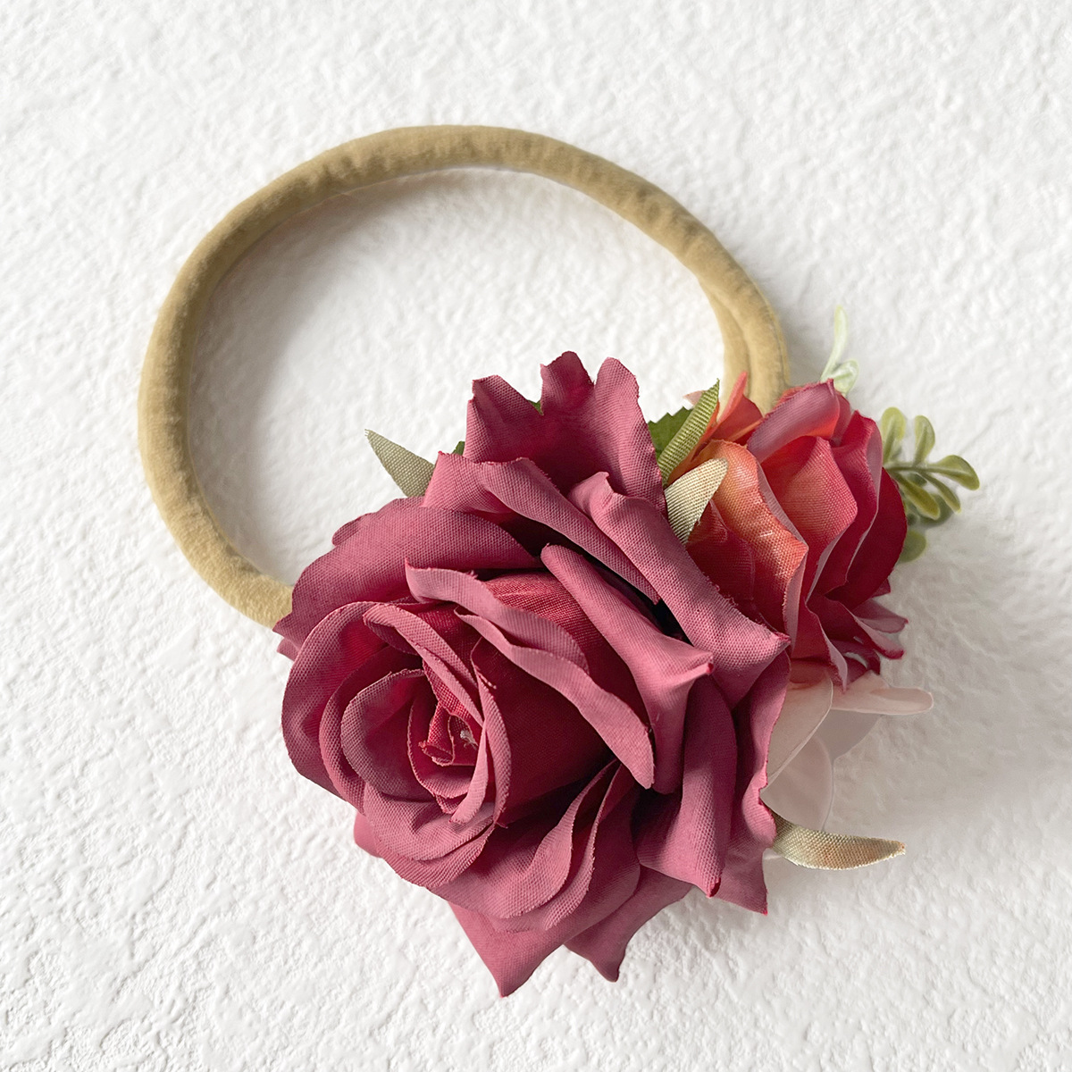European and American cross-border simulated rose flower hair band, cute baby photo hair accessory, soft nylon high-elasticity headband Item Picture