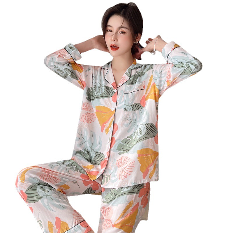 2025 New cotton silk pajamas for women, spring and autumn thin long-sleeved set, popular large-sized artificial cotton silk home wear for summer Item Picture