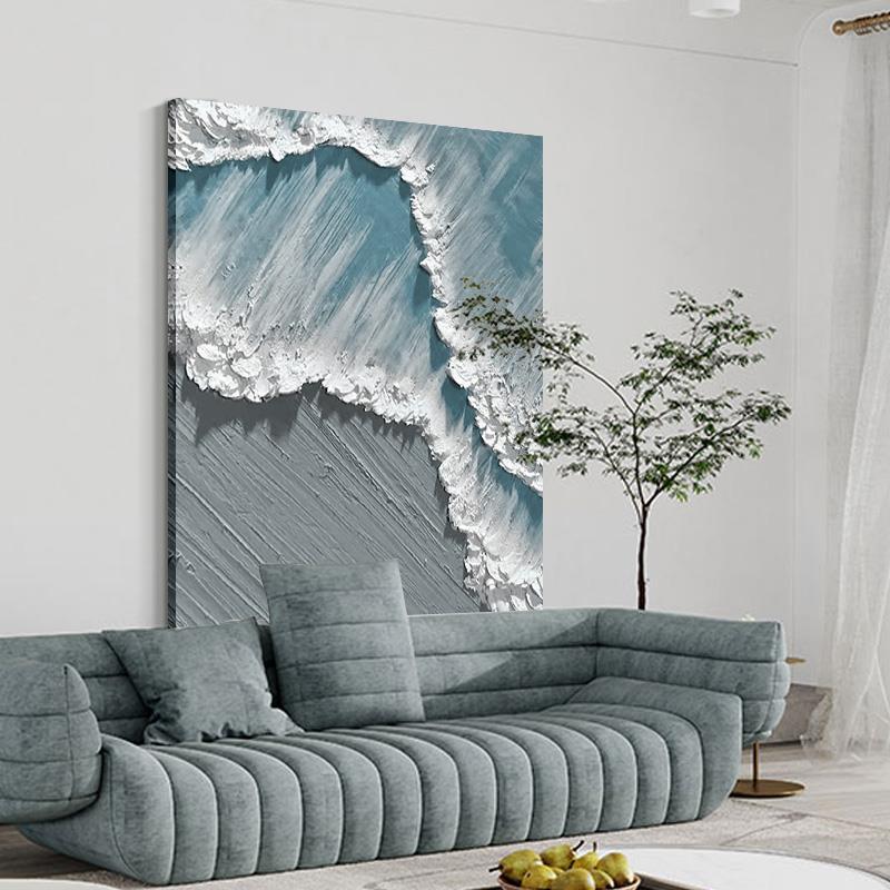 北欧侘寂黑橙色肌理手绘大海油画抽象海滩客厅挂画入户玄关装饰画