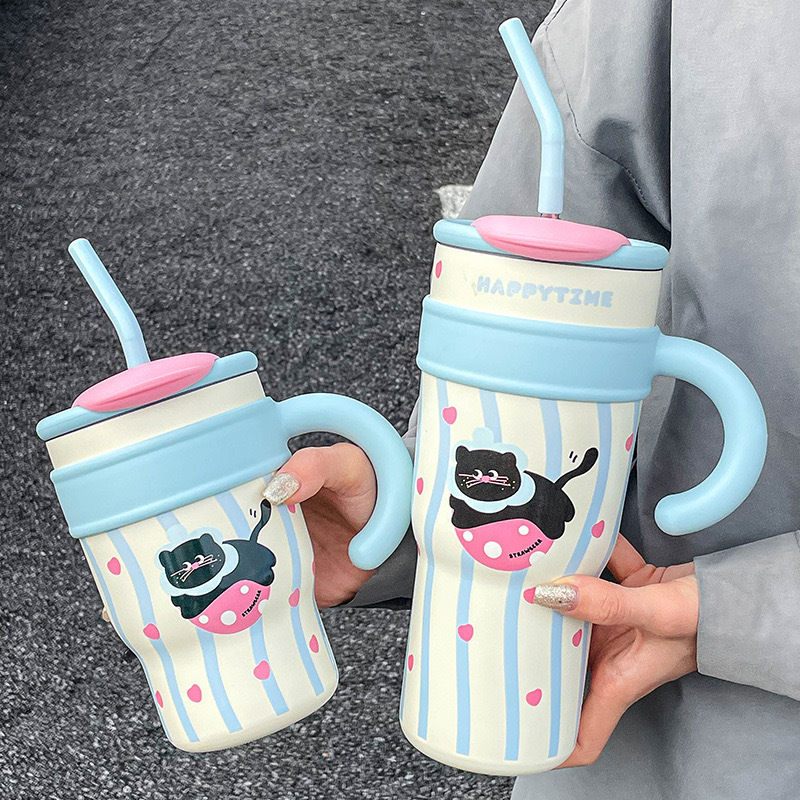 New Ice King cup, large-capacity handle, stainless steel straw, insulated cup, high appearance level for girls, office cold preservation cup