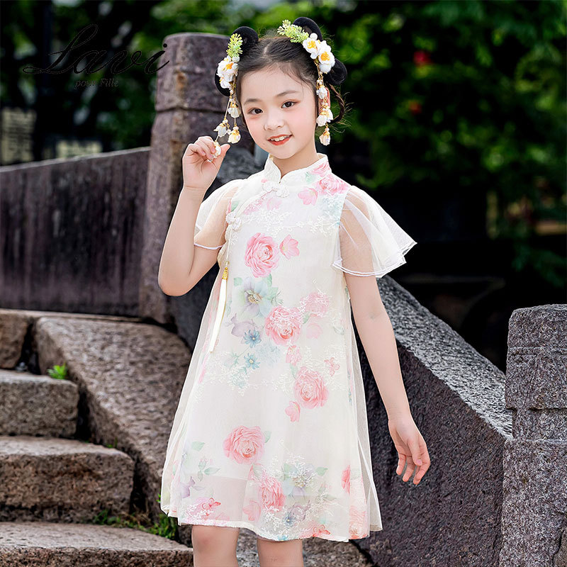 国潮LAVI童装夏季新款国风旗袍女童仙气纱裙公主裙复古国潮汉服连衣裙